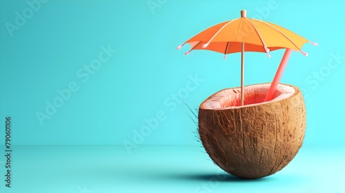 Wallpaper Mural Vivid 3D Rendered Tropical Cocktail in Coconut Shell with Mini Umbrella and Straw,Essential Summer Party Accessory Torontodigital.ca