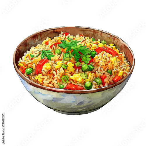 fried rice vector illustration in watercolor style