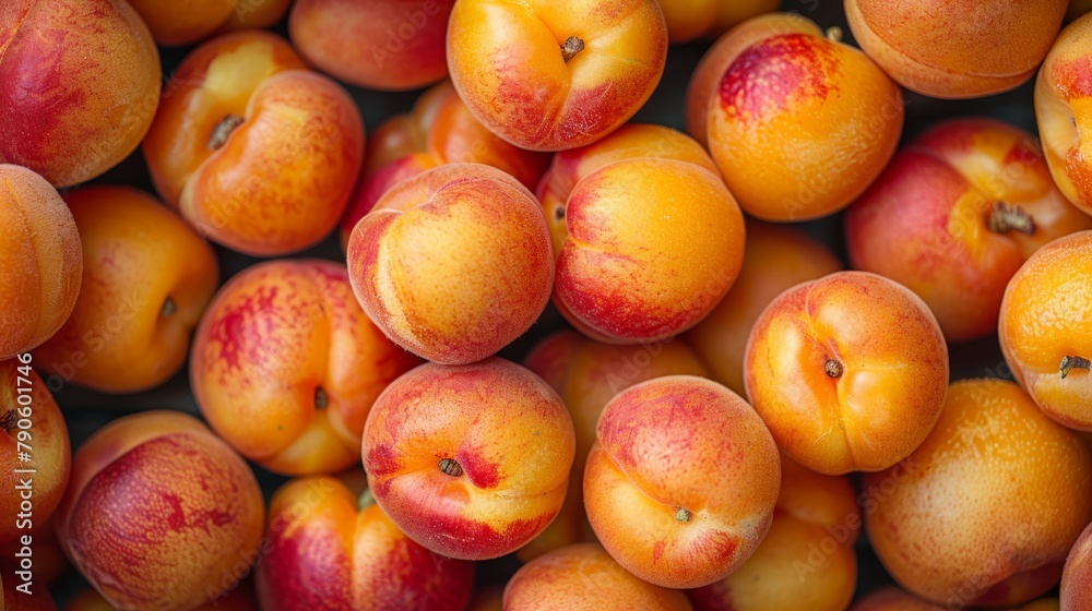   A stack of ripe peaches atop one another
