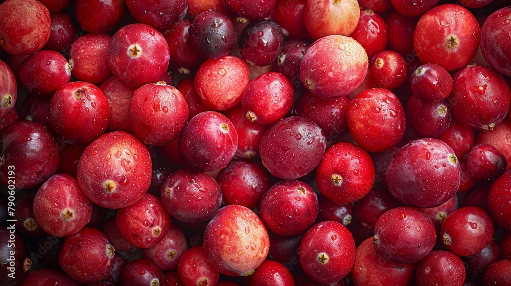 A stack of cranberries aligned with other fruits atop a table A stack of cranberries aligned with other fruits atop a table