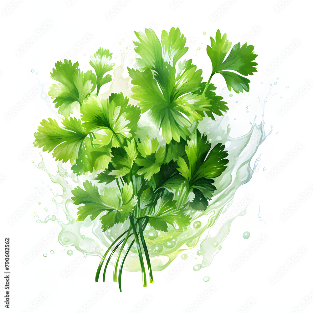 Coriander, fresh and green, isolated on a white background - obrazy, fototapety, plakaty 