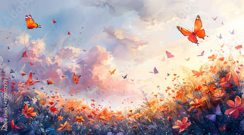Kite Festival Kaleidoscope: Vibrant Spring Celebration with Butterflies in Flight