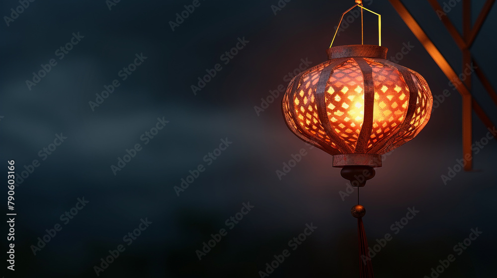 A serene Vesak lantern shining in the night, leaving ample space for your words to glow.