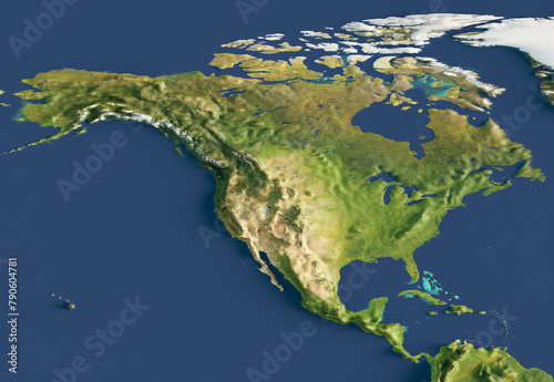 3d render of a map of North America. Elements of this image furnished by NASA.