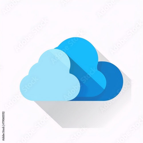 Blue and white clouds with drop shadow on white background, simple, flat design, technology, computing, storage, weather, cartoon, 2010s photo