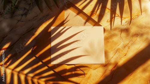 Envelope and shadow play on textured surface in sunlight.