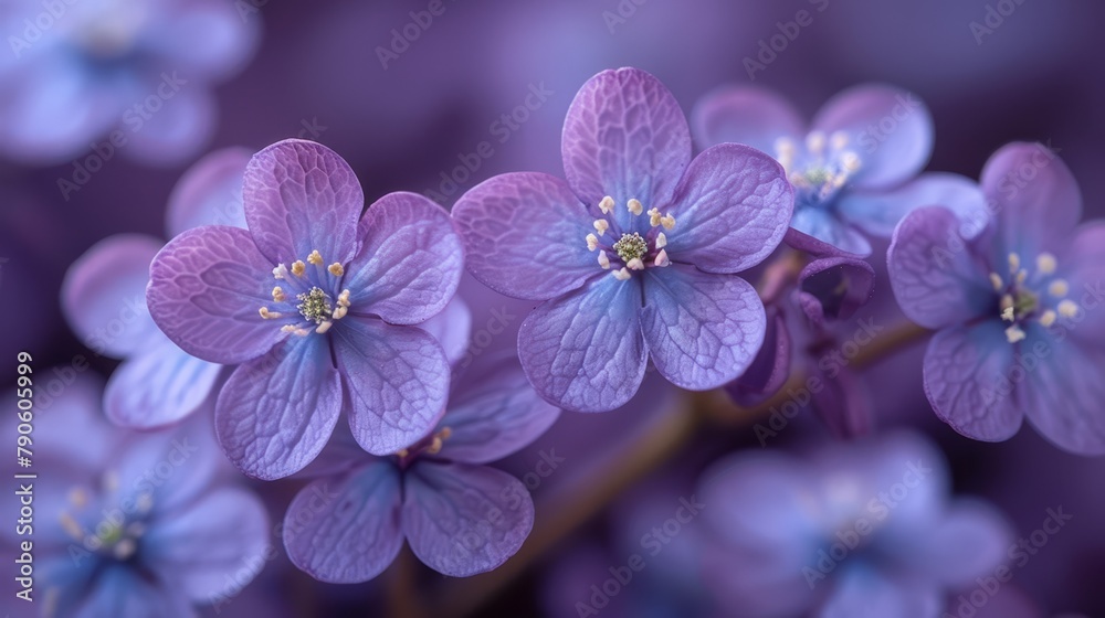 purple blooms in the front, a solitary blue blossom in the distance purple blooms in the front, a solitary blue blossom in the distance