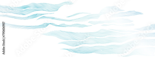 Abstract landscape background with white and blue hand drawn line pattern vector. Ocean sea art with natural template. Banner design and wallpaper in vintage style.