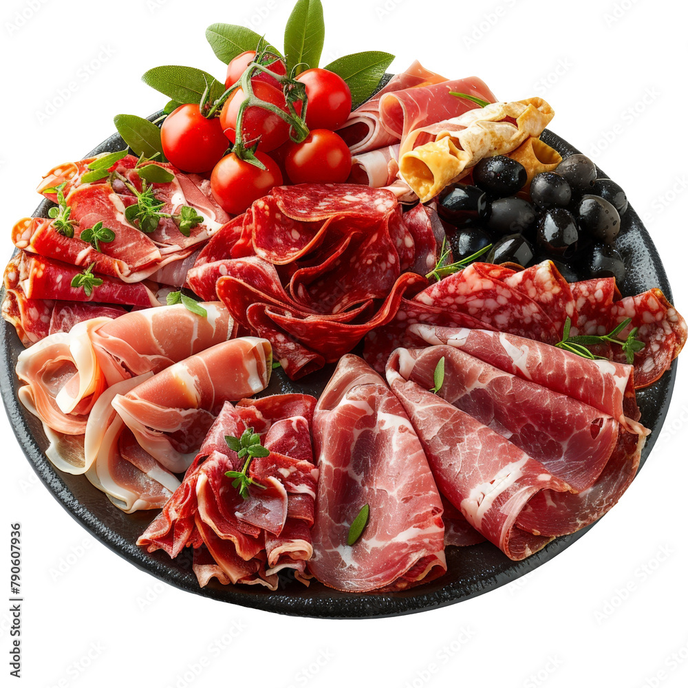 Decorative antipasto platter with assorted Italian meats