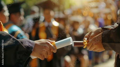 Academic Success, Handshake with Diploma at Graduation Ceremony photo