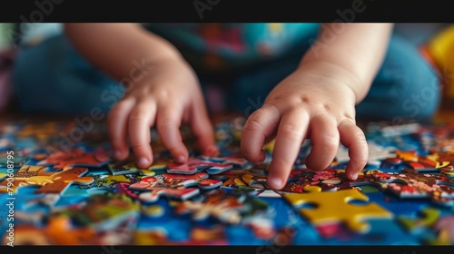 Young Child Engaged in Puzzle Game, Cognitive Growth