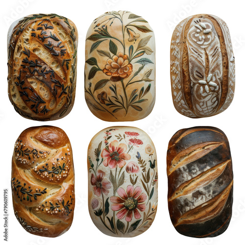 Hand-decorated artisan bread loaves