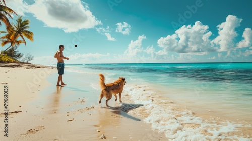 Joyful Dog Playing Fetch on Sunny Beach