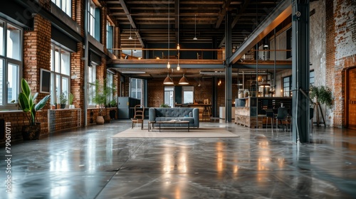 Industrial Chic Living Room with Open Floor Plan and Urban Design