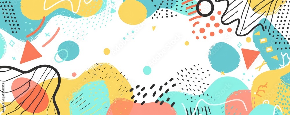 Memphis inspired abstract background with vibrant shapes and patterns
