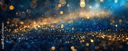 Night light and bokeh on an abstract background. gold tones and dark blues. photo