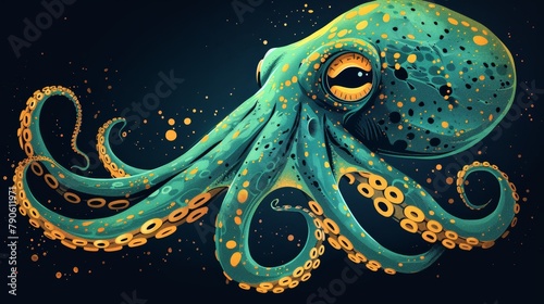Fantastical Golden Octopus in Outer Space: A Vividly Illustrated Cosmic Scene
