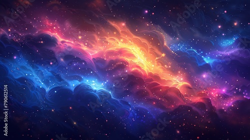 Stunning cosmic view with a glowing star amid red and blue nebulae
