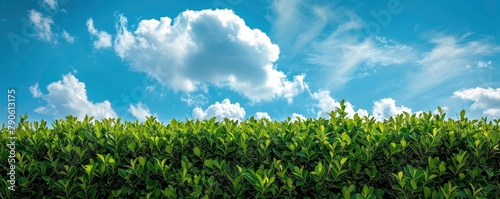 green bushes with clouds in a blue sky background