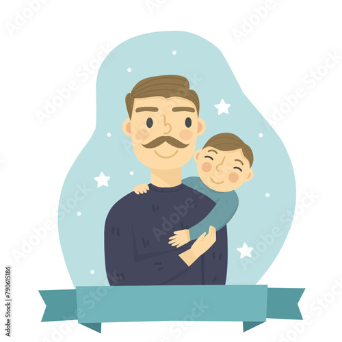 Son and father illustration, son hugging faher cartoon, son and father cartoon, father's day best dad ever photo