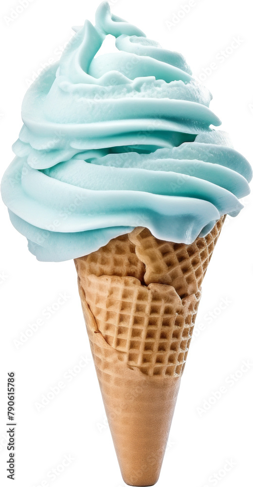 sky blue vanilla ice cream cone isolated on white or transparent ...