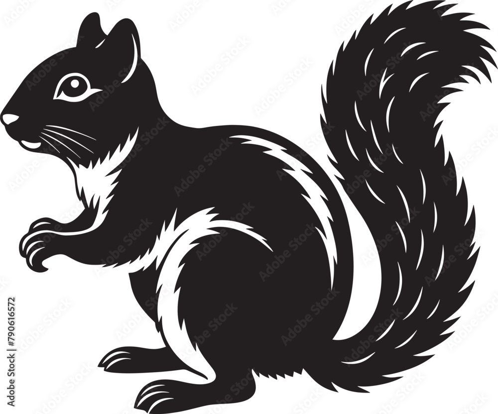 Squirrel - Black and White Vector Illustration - Isolated On White Background Squirrel - Black and White Vector Illustration - Isolated On White Background
