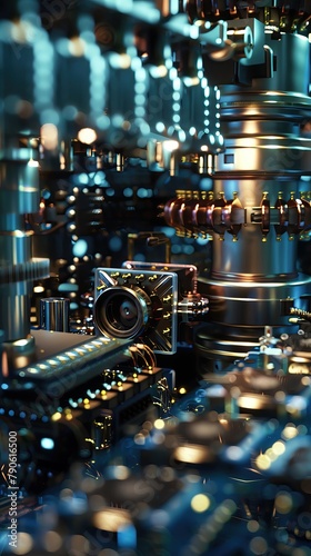 closeup, realistic, portrait of a quantum computer with sophisticated cooling mechanisms and quantum chips