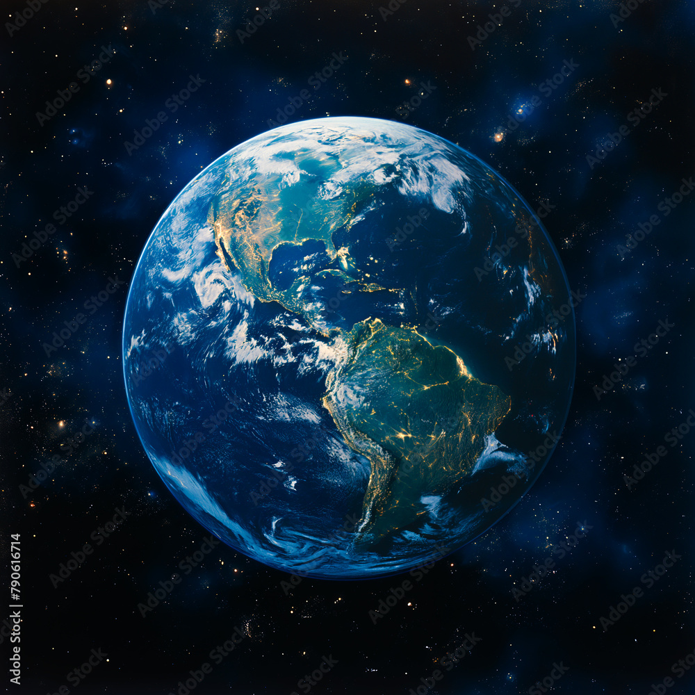 Obraz premium 地球のアメリカ南部と南アメリカの夜の光