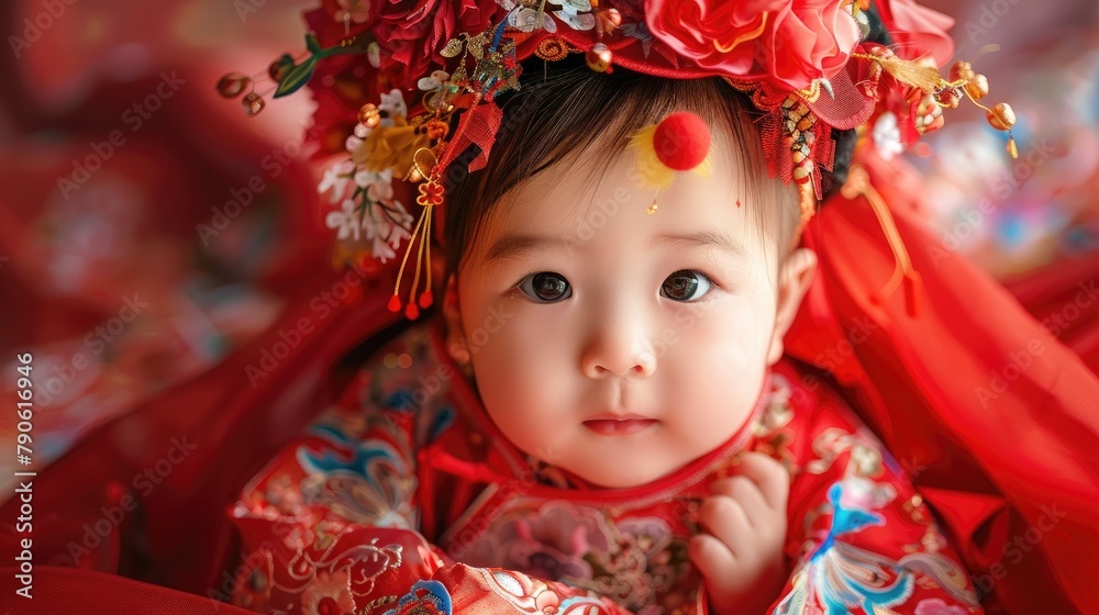 Adorable baby girl wearing traditional Chinese attire Adorable baby girl wearing traditional Chinese attire