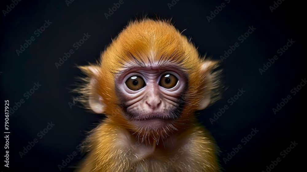 Portrait of an adorable young monkey with expressive eyes against dark background. Perfect for wildlife themes. Captured with clarity and detail. AI Portrait of an adorable young monkey with expressive eyes against dark background. Perfect for wildlife themes. Captured with clarity and detail. AI