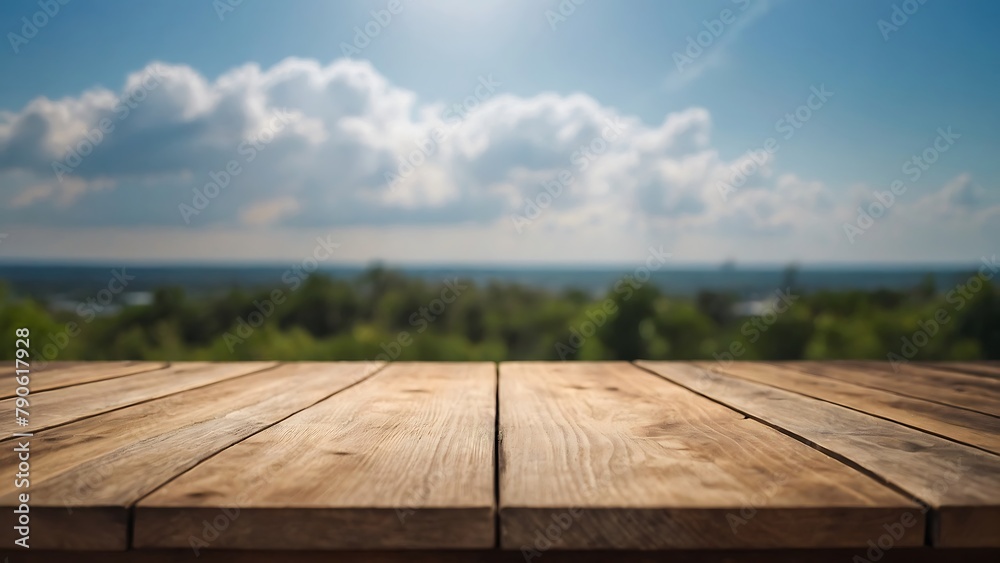 Empty wooden table with beautiful blur background, photorealistic Empty wooden table with beautiful blur background, photorealistic