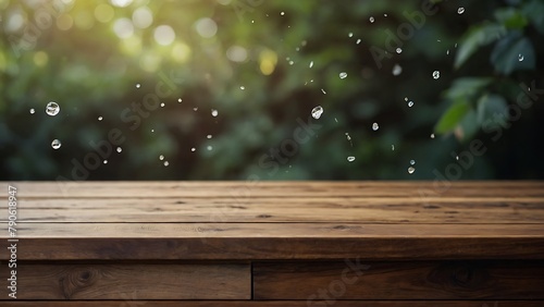 Empty wooden table with beautiful background, photorealistic