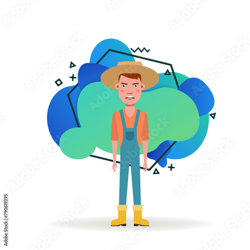 Angry gardener in straw hat flat vector illustration. Man disappointed with bad harvest. Gardening, agriculture, farm, occupation concept for web design, banner or landing page