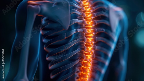 A person's spine was shown, with pain locations for the shoulders, back, and neck highlighted.