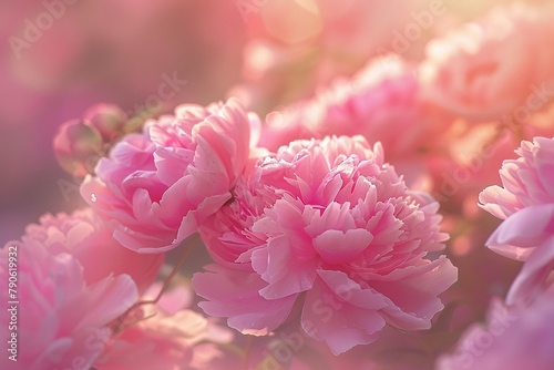 A close-up of vibrant pink peonies, symbolizing prosperity and romance, nestled in a sunlit English garden
