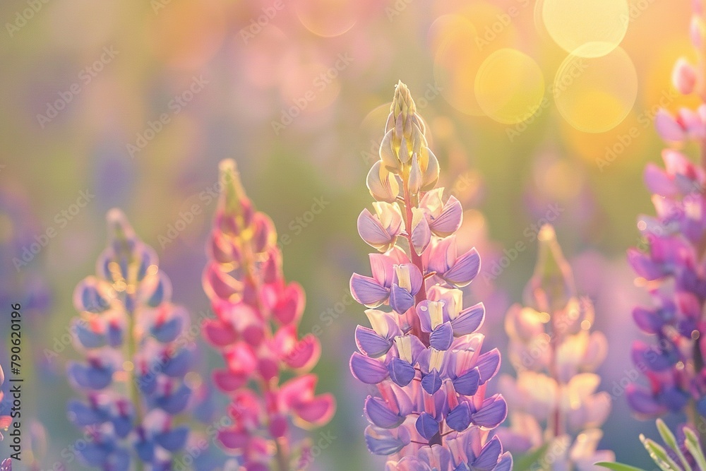 A close-up shot of lupines with a background of assorted wildflowers A close-up shot of lupines with a background of assorted wildflowers