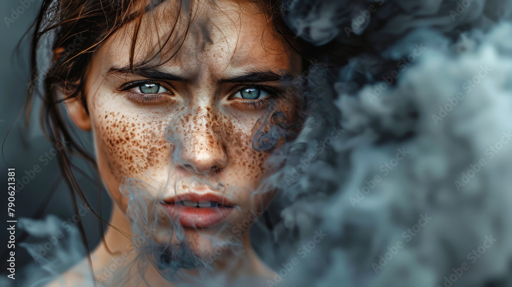 Woman With Blue Eyes Emitting Smoke Woman With Blue Eyes Emitting Smoke