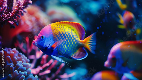 Colorful Fish Swimming in Aquarium