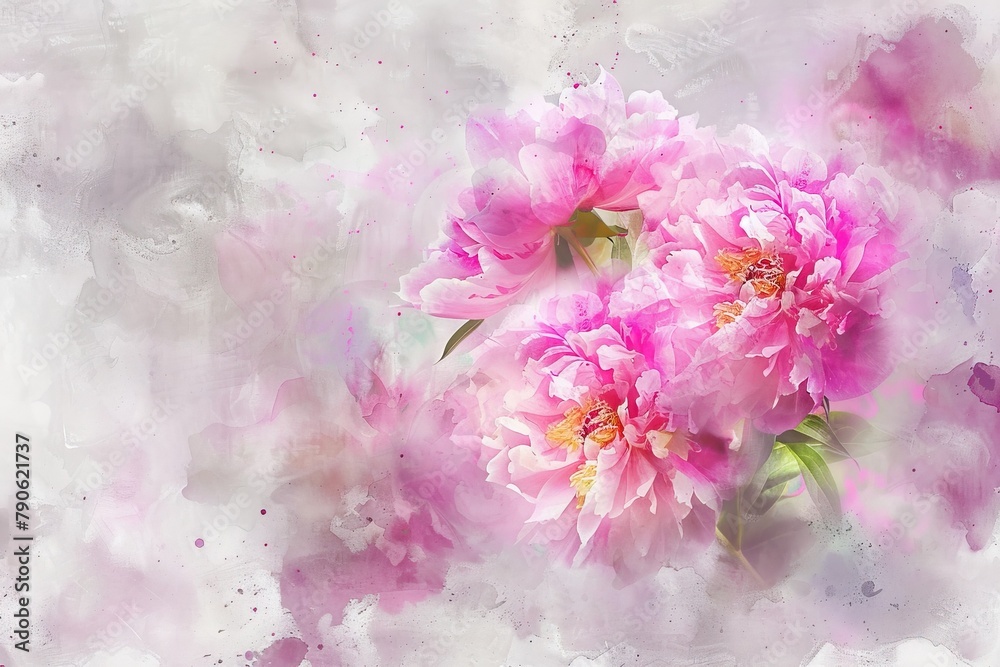 An artistic representation of pink peonies, symbolizing prosperity and romance, as seen through a watercolor painting. An artistic representation of pink peonies, symbolizing prosperity and romance, as seen through a watercolor painting.