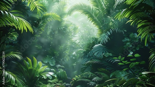 Jungles background  more plants on the sides. Generative AI.