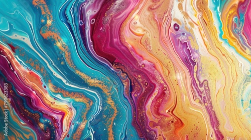 Immerse yourself in an abstract marbled acrylic paint ink waves painting, Ai Generated.
