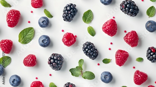 Assorted Fresh Berries on White Background. Healthy Food Concept. Perfect for Summer Snacks. High Resolution Image. AI