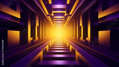 3d rendering of purple and yellow abstract geometric background. Scene for advertising, technology, showcase, banner, game, sport, cosmetic, business, metaverse. Sci-Fi Illustration. Product display