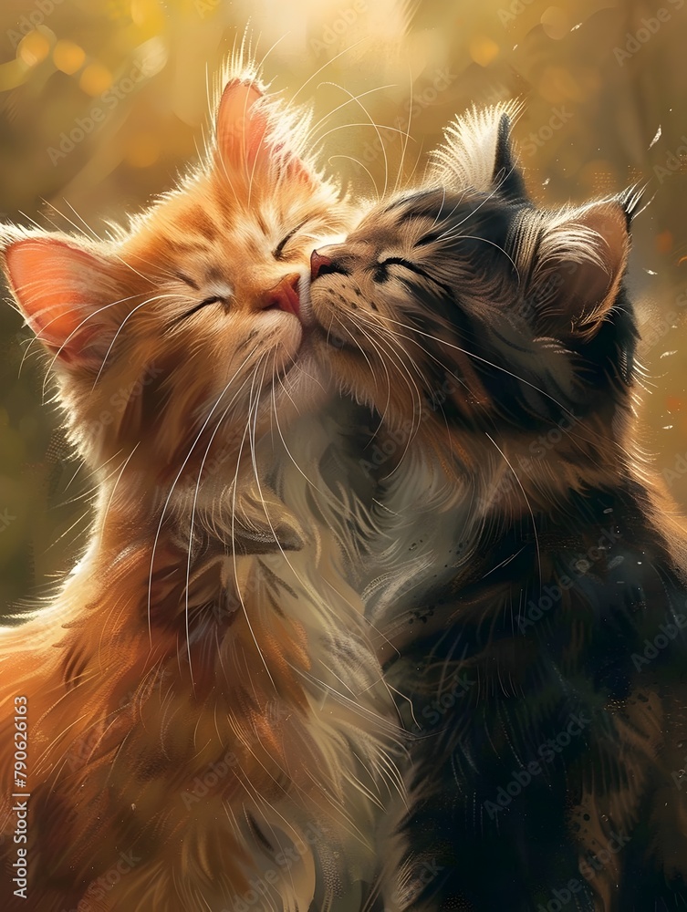 Feline Companionship Two Cats Groom Each Other Diligently in a Stylish D and D