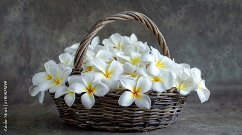 A basket filled with aromatic frangipani flowers from Asia as a gesture of affection