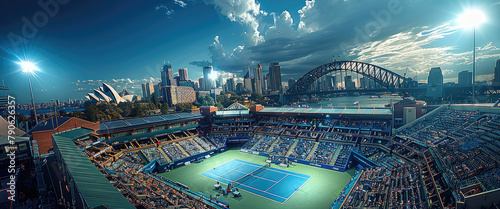 Sydney, a world class premium city hosting a tennis event. Generative AI. photo