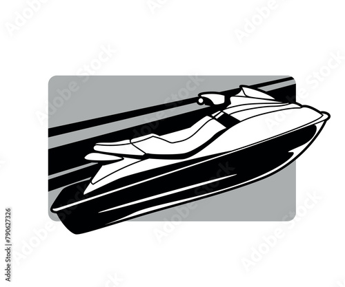A black and white image of a GTA-style jet ski on a white background. aquabike