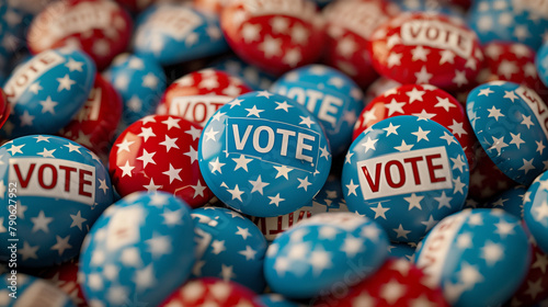  stockphoto, presidential election badges with text "VOTE", american election, voting sign. Background for the upcoming elections. Election day background, poster