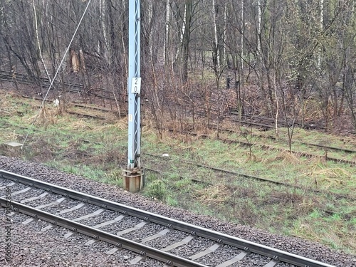Tory starej, opuszczonej bocznicy kolejowej zarośnięte dzisiaj drzewami i krzakami photo