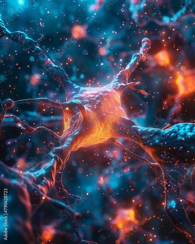 Neuron fireworks in a psychedelic sky, the brilliance of thought visualized 